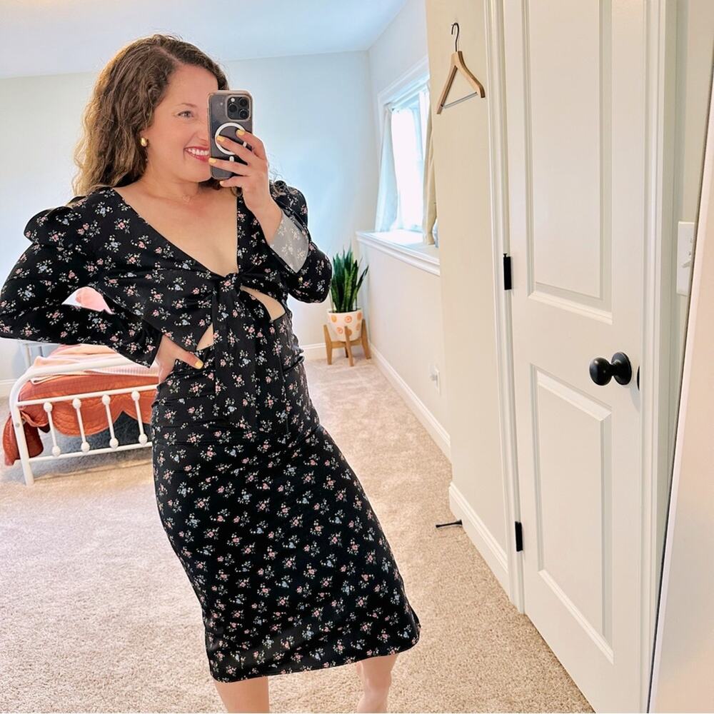 WAYF Black Floral Sexy Maxi Dress XS